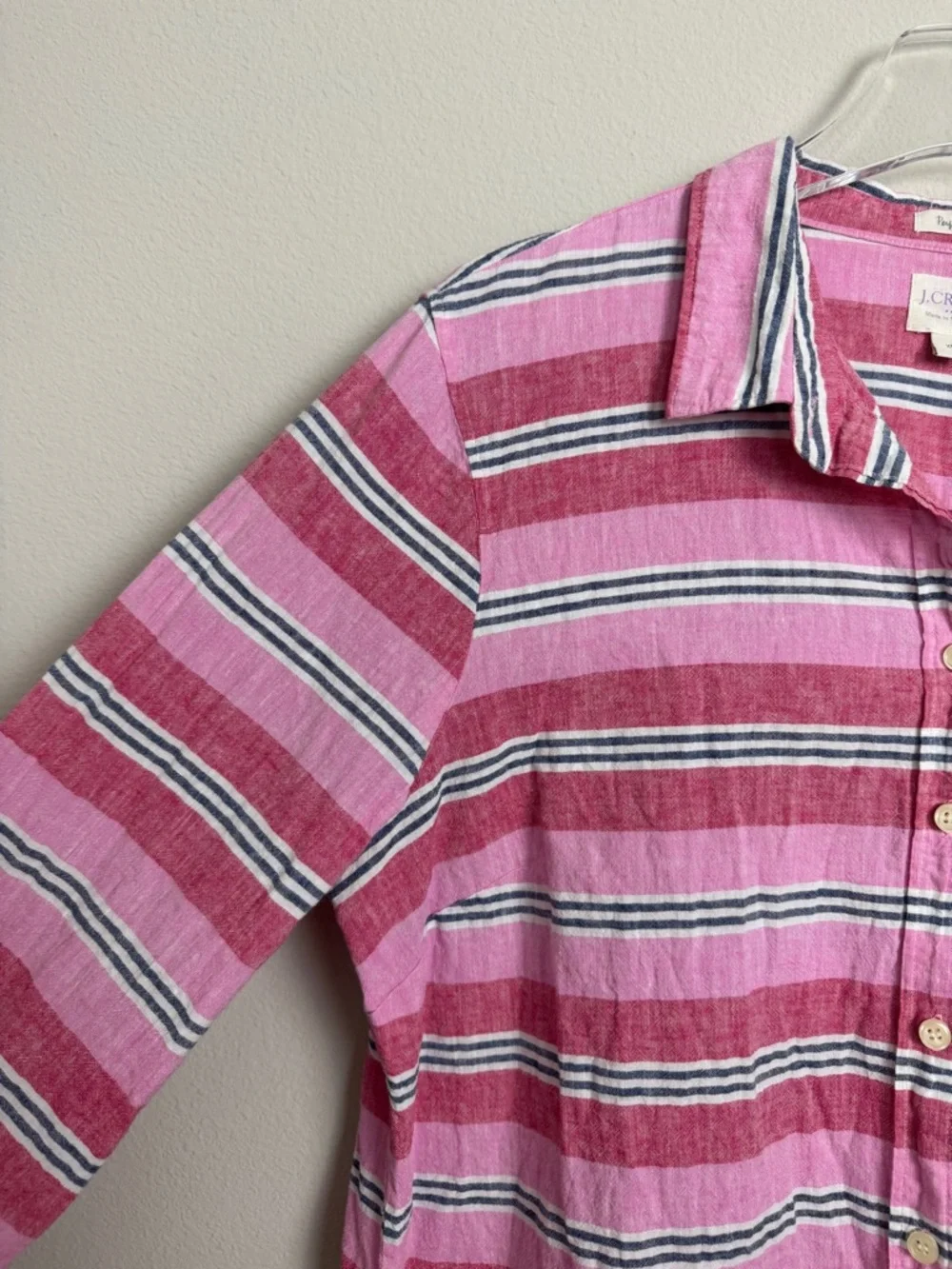 J Crew Perfect Fit Linen Button Down Shirt Size XL Striped - Picture 3 of 6